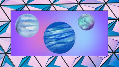 neptune retrograde 2022: neptune blue planets on multicolored backgrounds