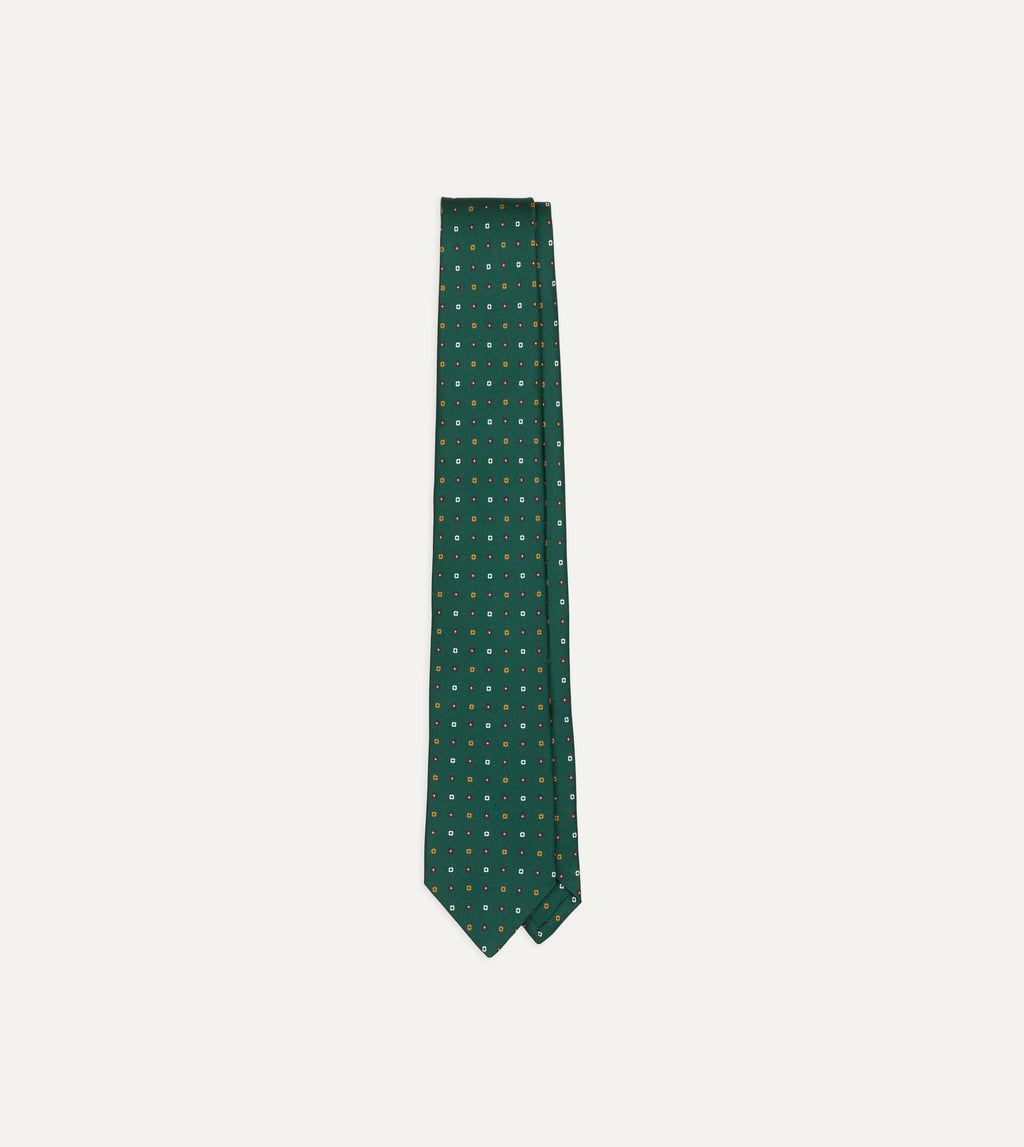 Drake’s for St. Regis Geometric Flower Print Silk Self-Tipped Tie