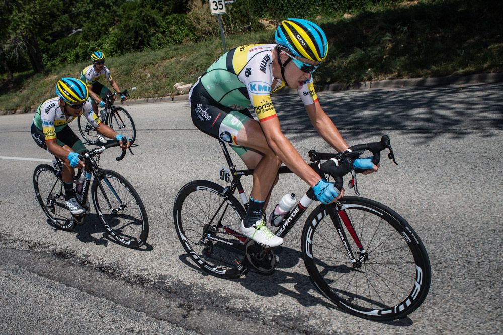 Rob Britton (SmartStop) comes to the front to chase the break.