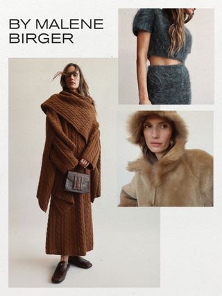 One of the best scandinavian clothing brands, By Malene Birger is shown in a collage of images with models wearing winter clothing from the brand