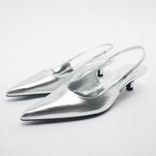 silver zara kitten heels