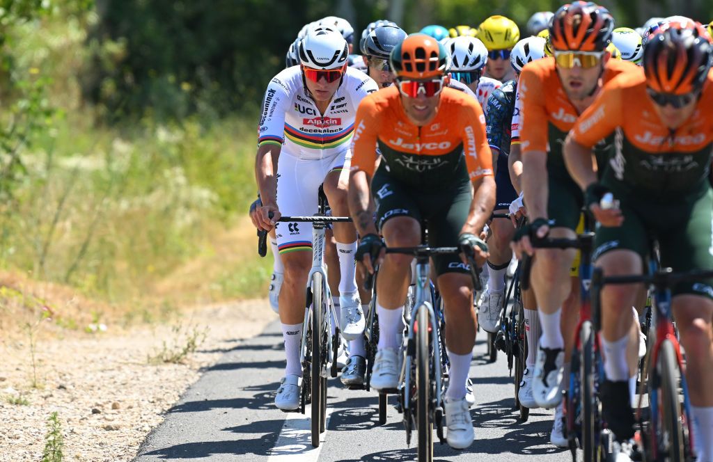 NIMES FRANCE JULY 16 Mathieu van der Poel of Netherlands and Team Alpecin Deceuninck competes during the 111th Tour de France 2024 Stage 16 a 1886km stage from Gruissan to Nimes UCIWT on July 16 2024 in Nimes France Photo by Dario BelingheriGetty Images