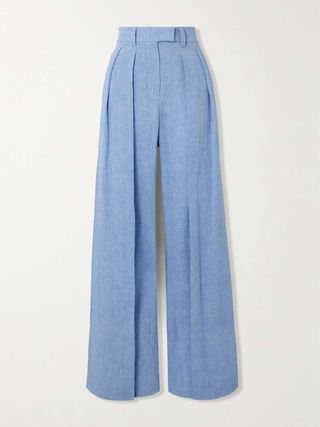 Pleated Linen-Blend Wide-Leg Pants