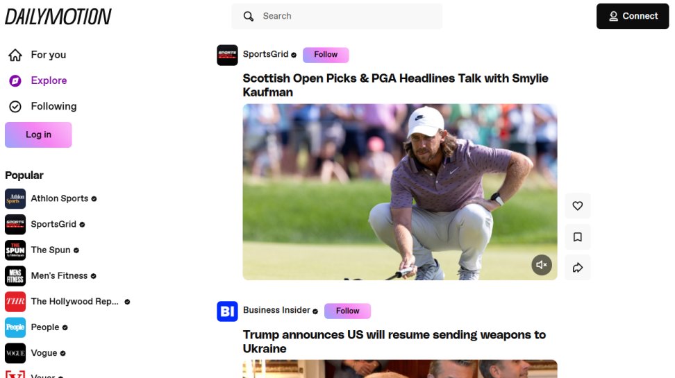 Dailymotion website screenshot (July 2025).
