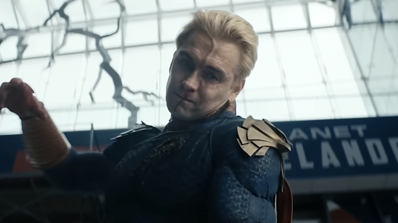 Homelander reaching fist back to punch someone in The Boys Season 5