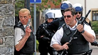 (L to R) Simon Pegg as Nicholas Angel and Nick Frost as Danny Butterman in Hot Fuzz