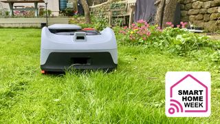 Robot lawn mower with Smart Home Week graphic