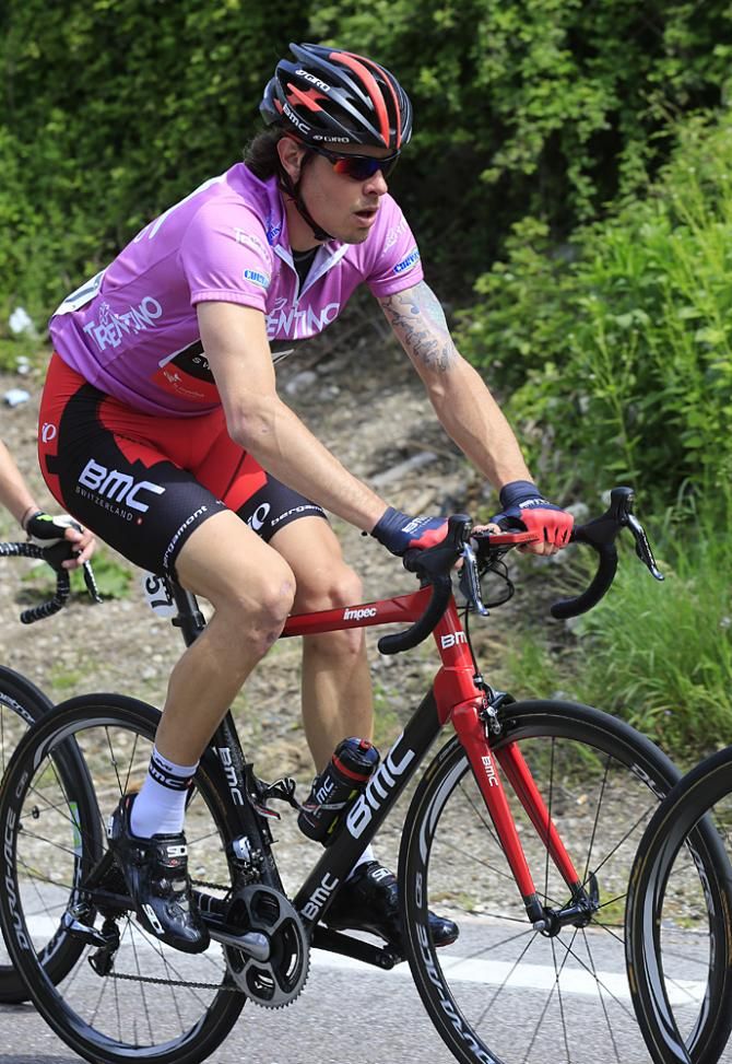 Daniel Oss wore the leader's jersey following the Stage 1 team time trial at the Giro del Trentino