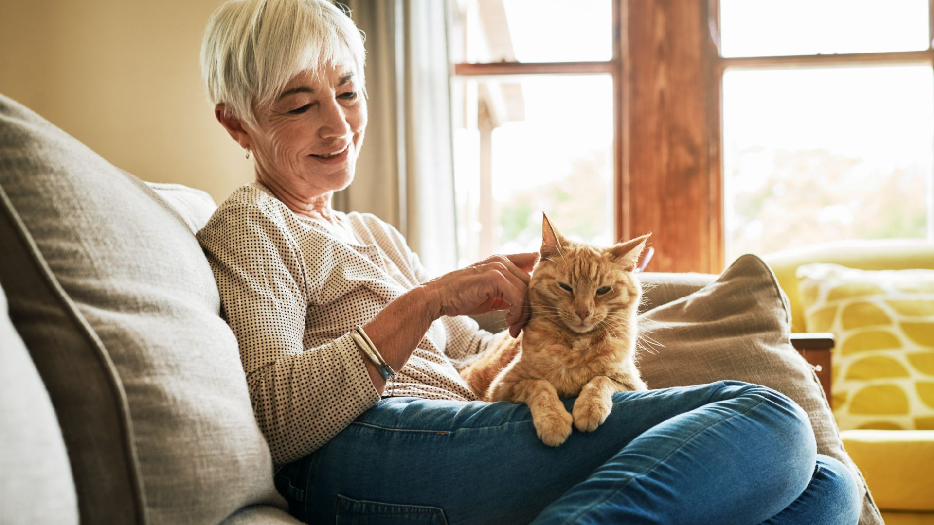 Woman with cat on her lap