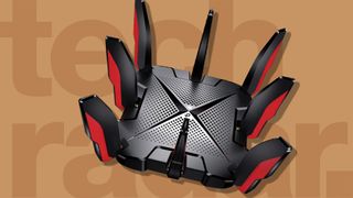 best gaming routers against a tan TechRadar background