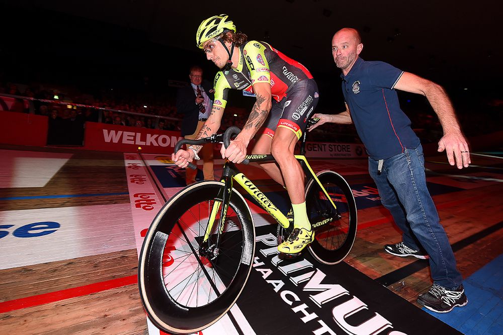 Filippo Pozzato on the Kuipke Track Velodrome for Fabian Cancellara's farewell celebration