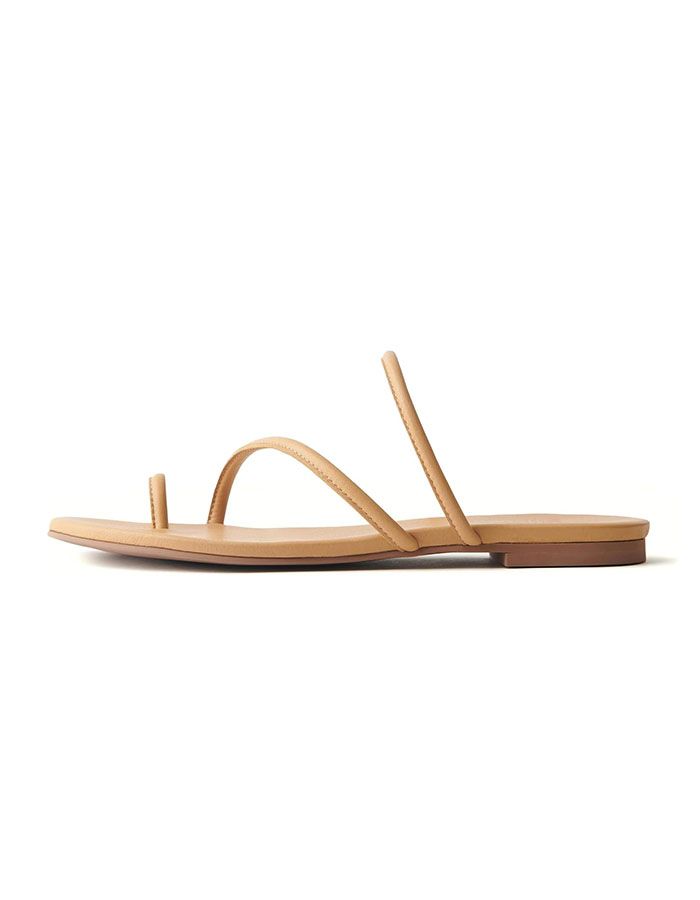 Riekhany Women's Strappy Flat Sandals Slip on Slides Toe Ring Slippers With Cross Strap Comfortable Open Toe Summer Flats Shoes Nude