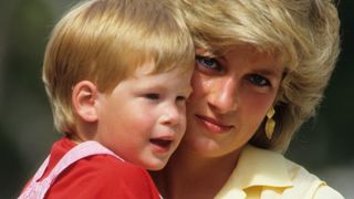 Diana, Princess of Wales with Prince Harry on holiday in Majorca, Spain on August 10, 1987.