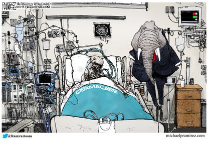 Political cartoon U.S. GOP health-care plan Obamacare