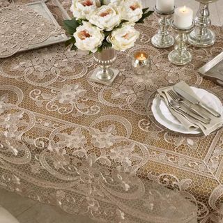 Lace runner in romantic tablescape 