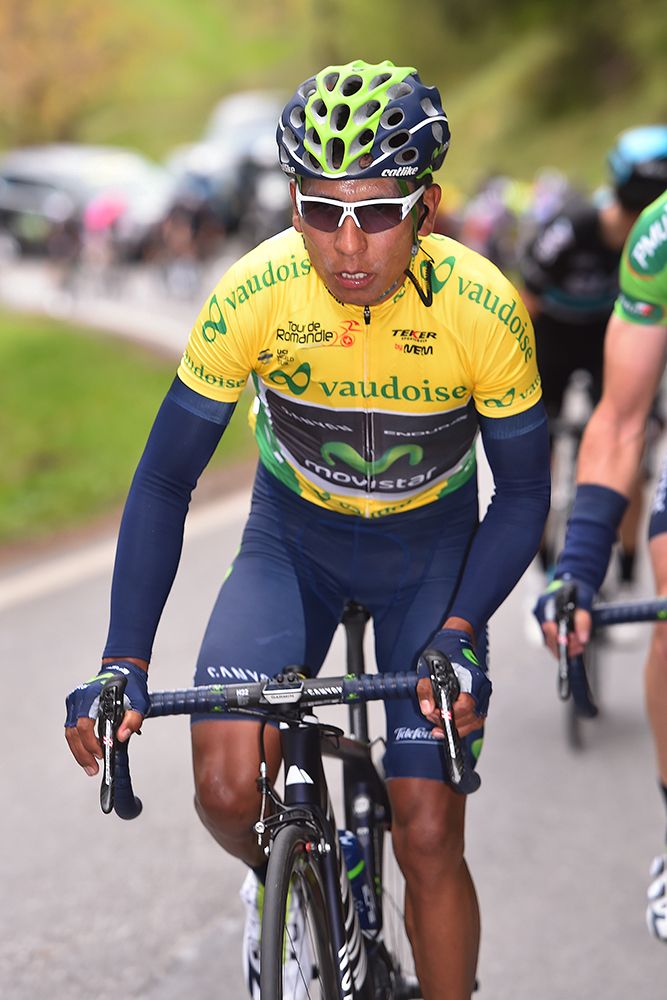 Nairo Quintana (Movistar) in the yellow jersey.