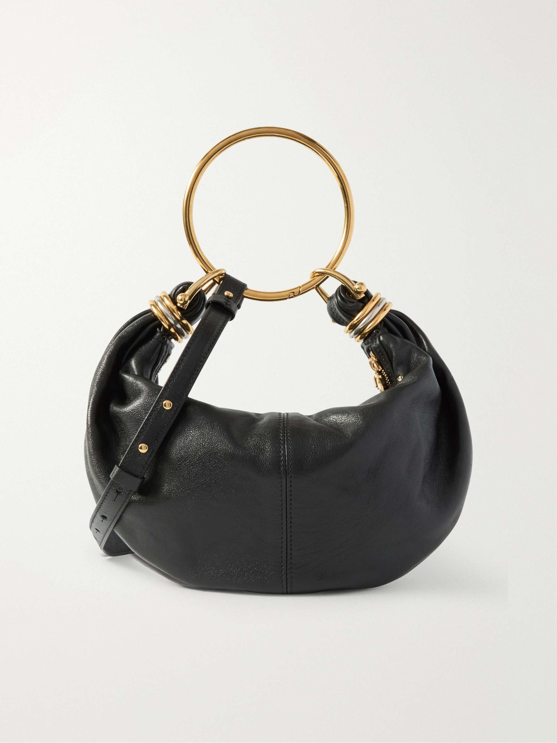 Bracelet Small Embellished Leather-Trimmed Suede Top-Handle Bag