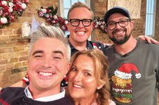 Olly Smith with guests (from left) TV host and awarded author of 10 cookbooks Donal Skehan, awarded author of nearly 30 cookbooks and broadcaster Donna Hay OAM, and co-founder Anthony Murphy of 2023 Burger of the Year-winning Hereford-based restaurant chain The Beefy Boys