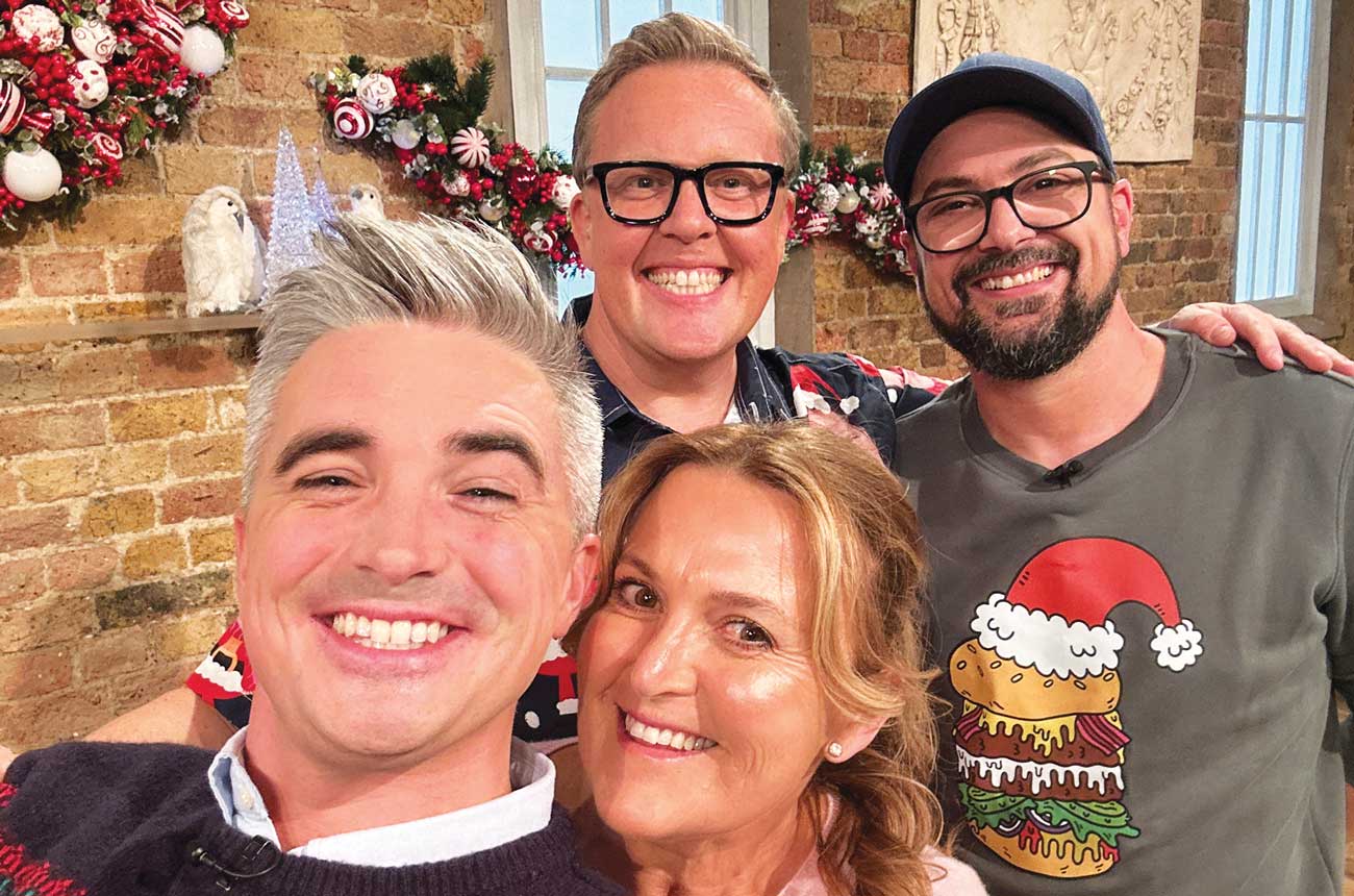 Olly Smith with guests (from left) TV host and awarded author of 10 cookbooks Donal Skehan, awarded author of nearly 30 cookbooks and broadcaster Donna Hay OAM, and co-founder Anthony Murphy of 2023 Burger of the Year-winning Hereford-based restaurant chain The Beefy Boys