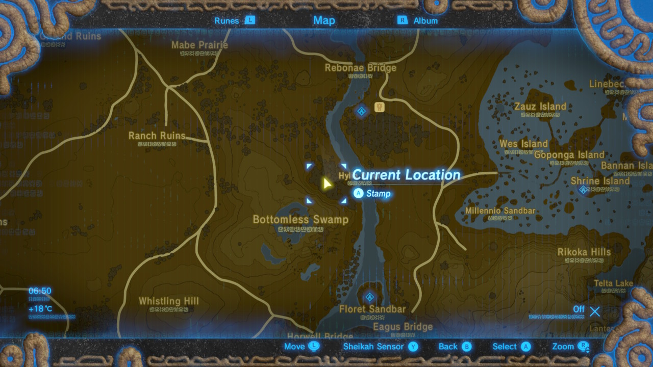 View a reduced map of the location of the Hyrule Field Breath of the Wild Captured Memories collectible