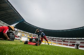 Zoysia Grass is cut in a football stadium