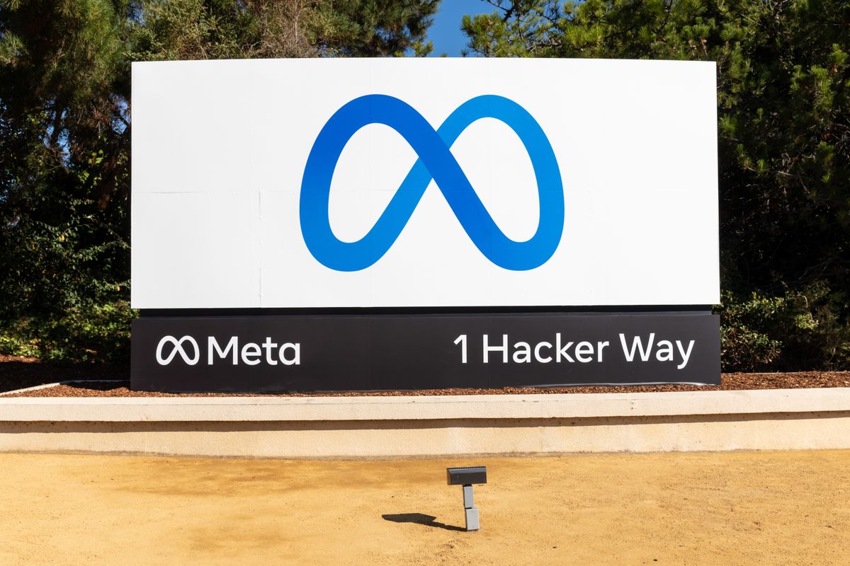 A sign in Silicon Valley showing Facebook&amp;#039;s new brand name Meta