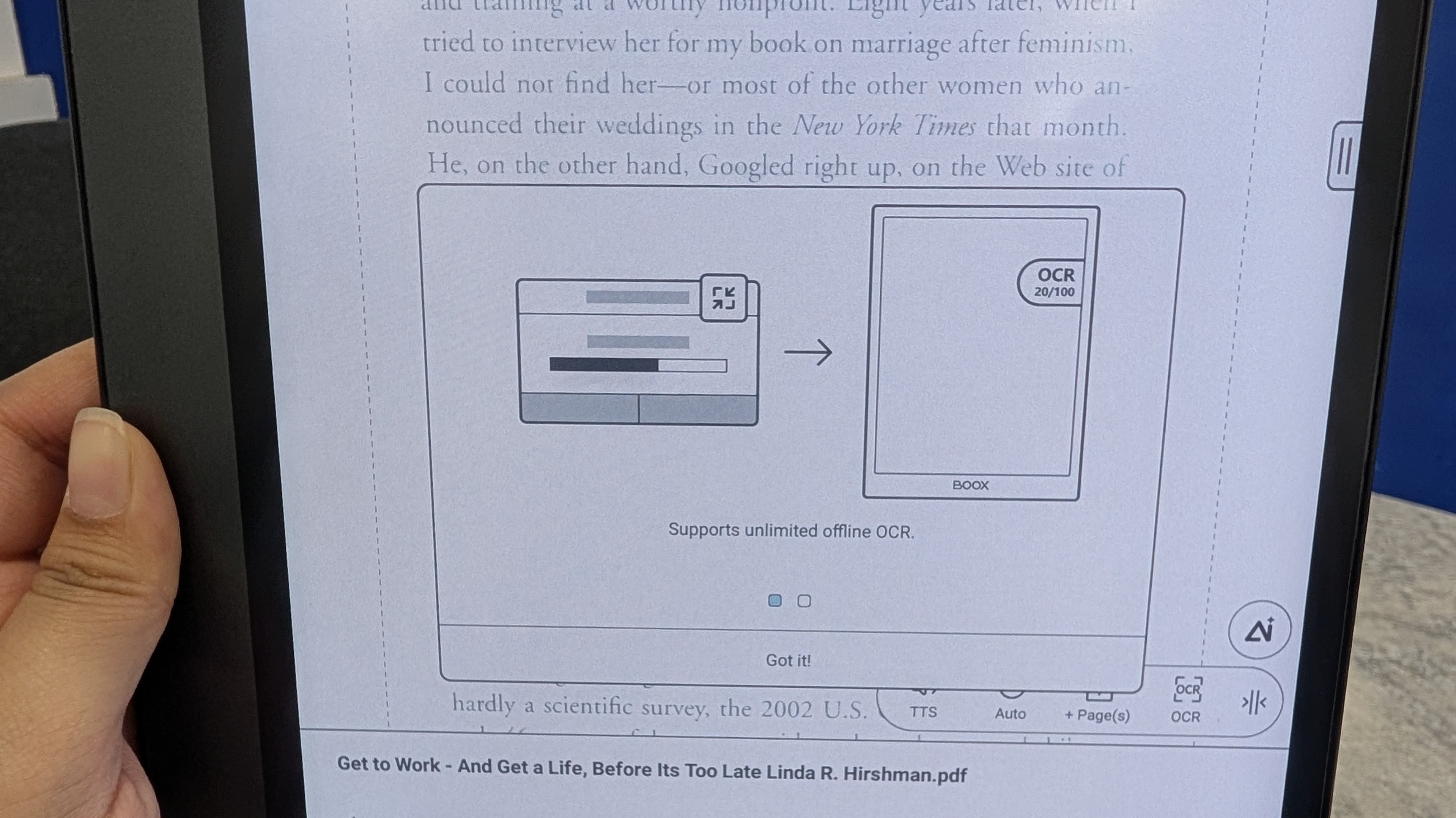Onyx Boox Note Air 5 native OCR feature
