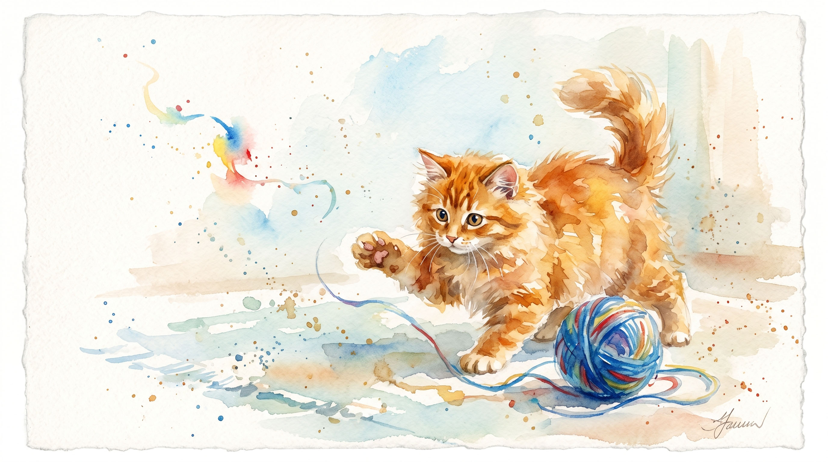 An AI-generated image of an orange cat playing with a ball.