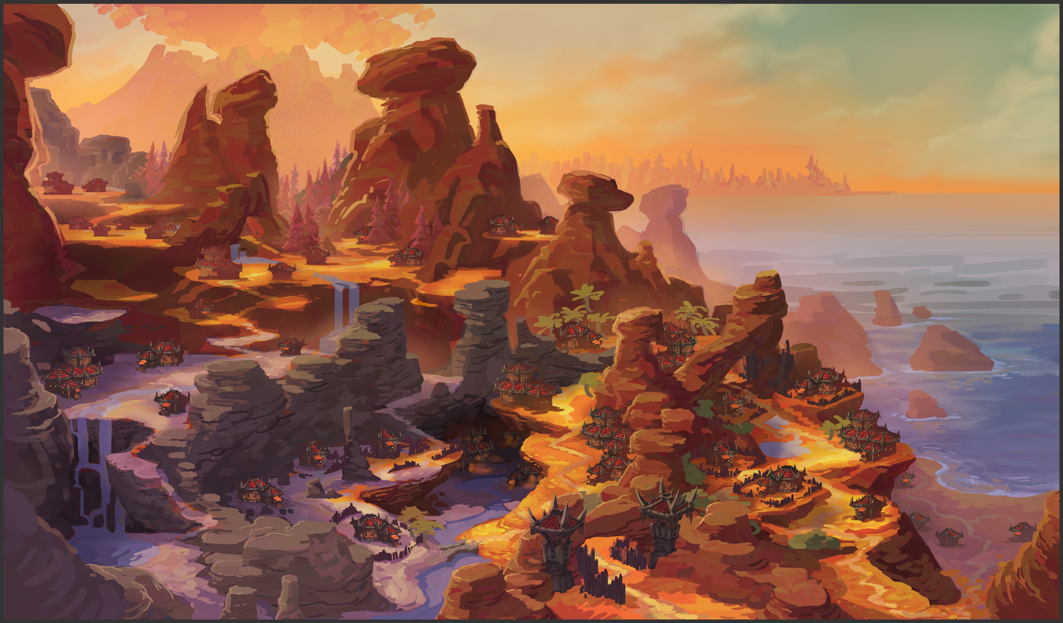 Concept art for the potential Horde Housing zone in World of Warcraft