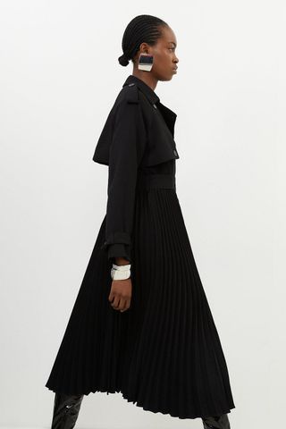 Tailored Pleat Detail Belted Trench Coat