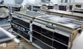A close-up of one of the 28 Dove satellites that is part of the Planet Labs' Flock 1 mission. The first of the Flock 1 constellation of satellites launched from the International Space Station on Feb. 11, 2014.