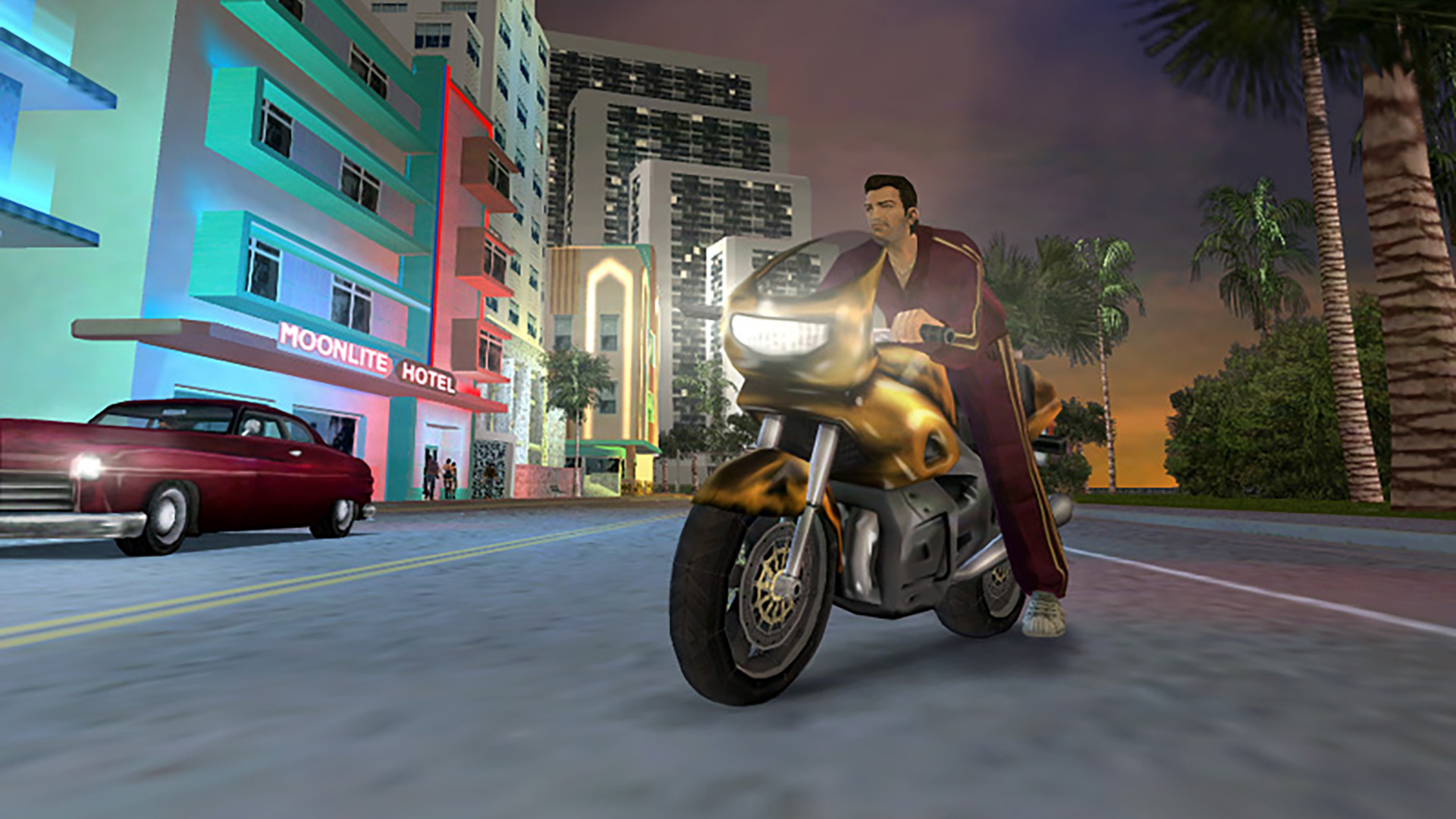 Screenshot from GTA Vice City featuring an apartment in the background