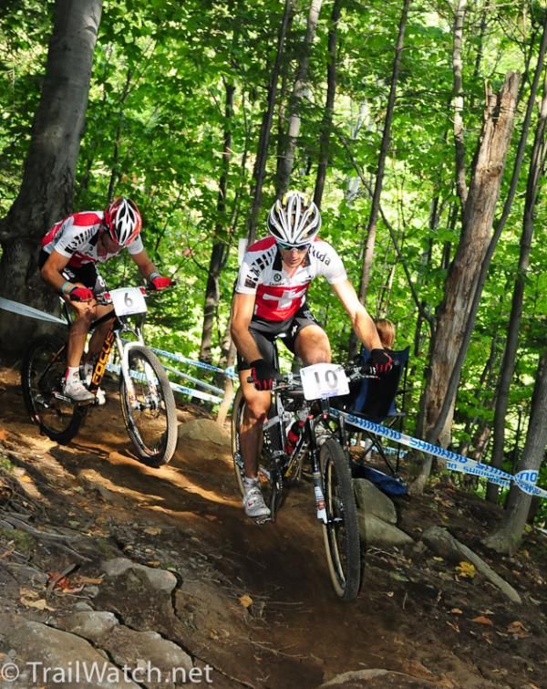 Swiss riders Patrik Gallati and Thomas Litscher chasing their countryman Mathias Fl&uuml;ckiger