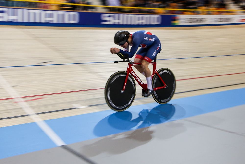 Daniel Bigham of Great Britain take part in the Men`s Indivdual Pursuit Qualifying