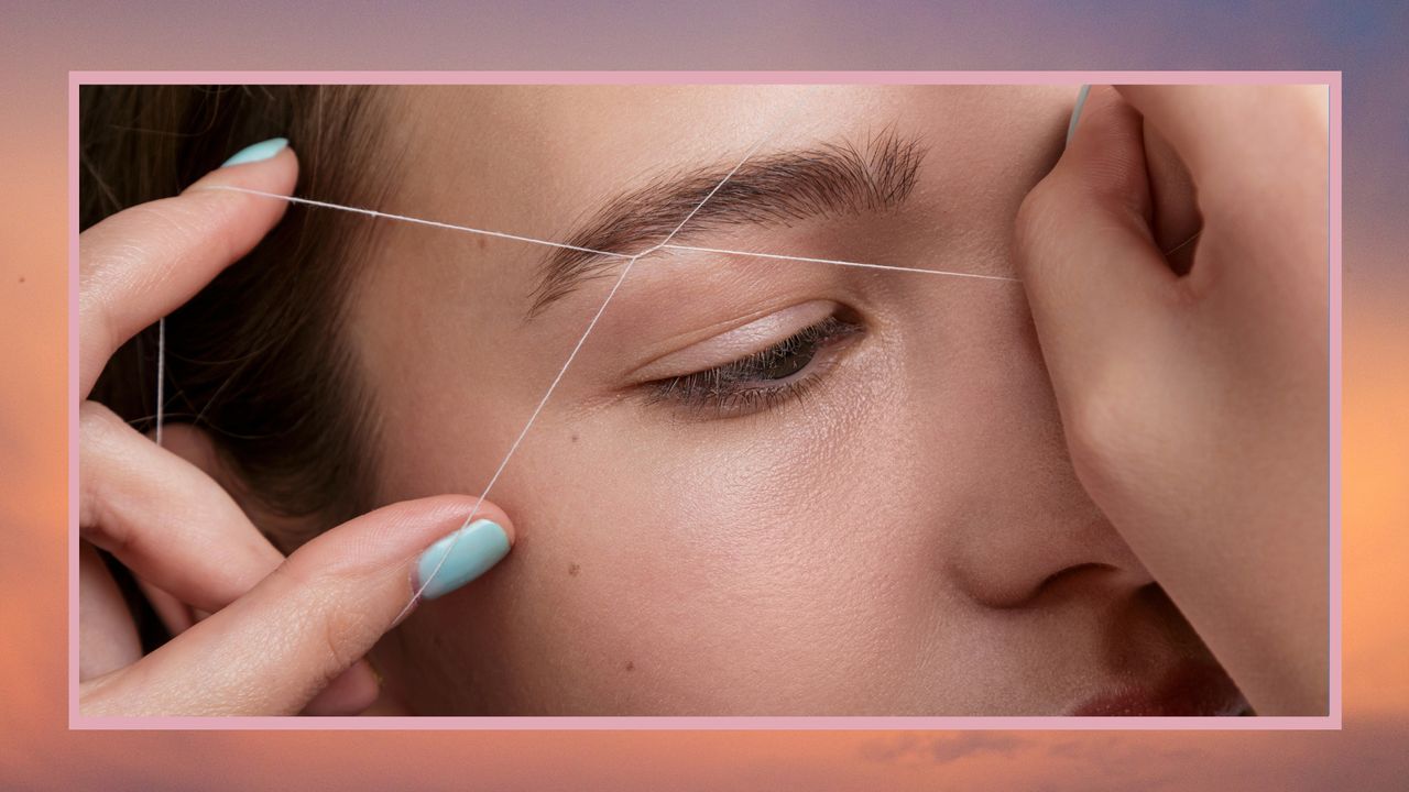 close up of eyebrow threading 