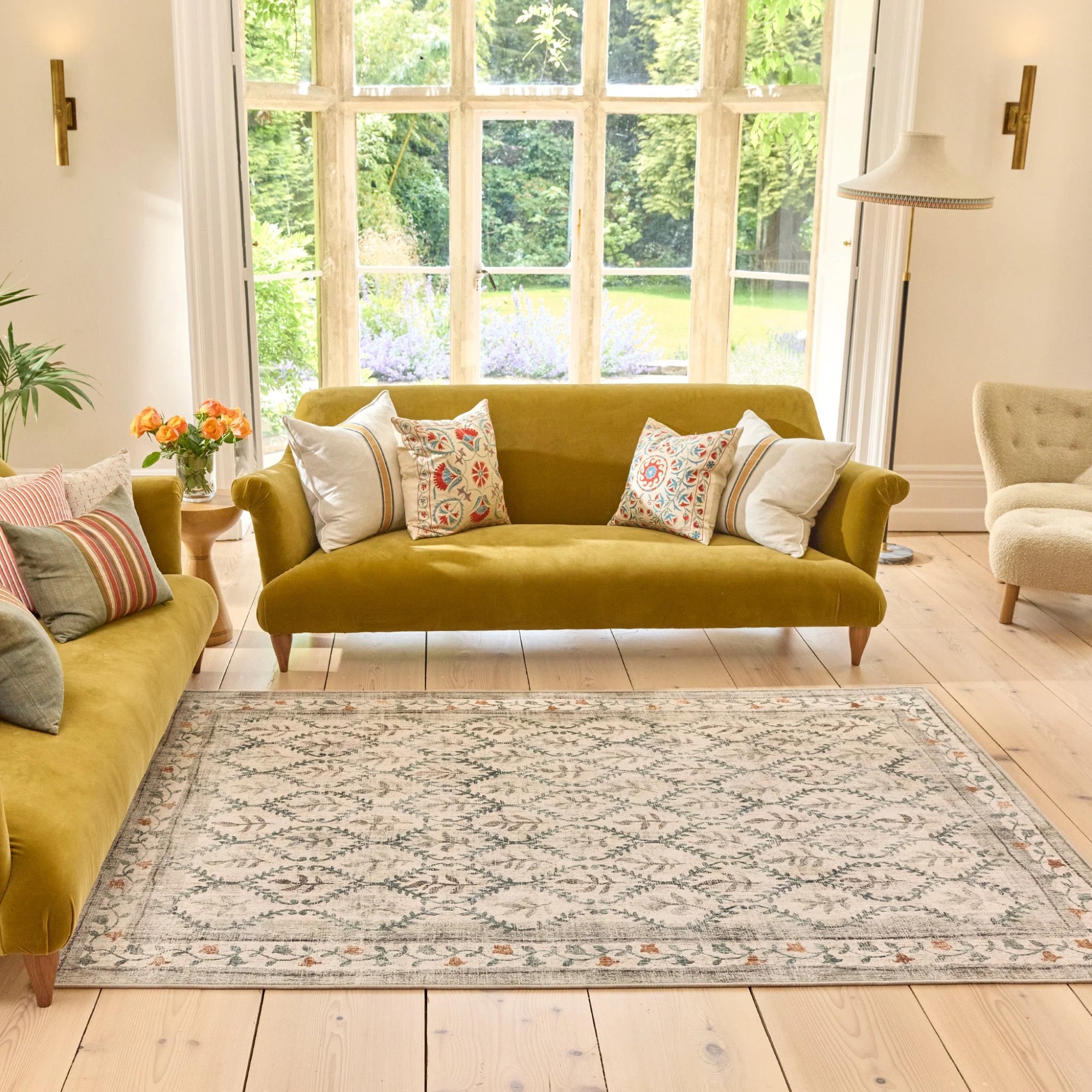 Hug Rug&#039;s English Garden Eco-Washable Rug in a bright living room