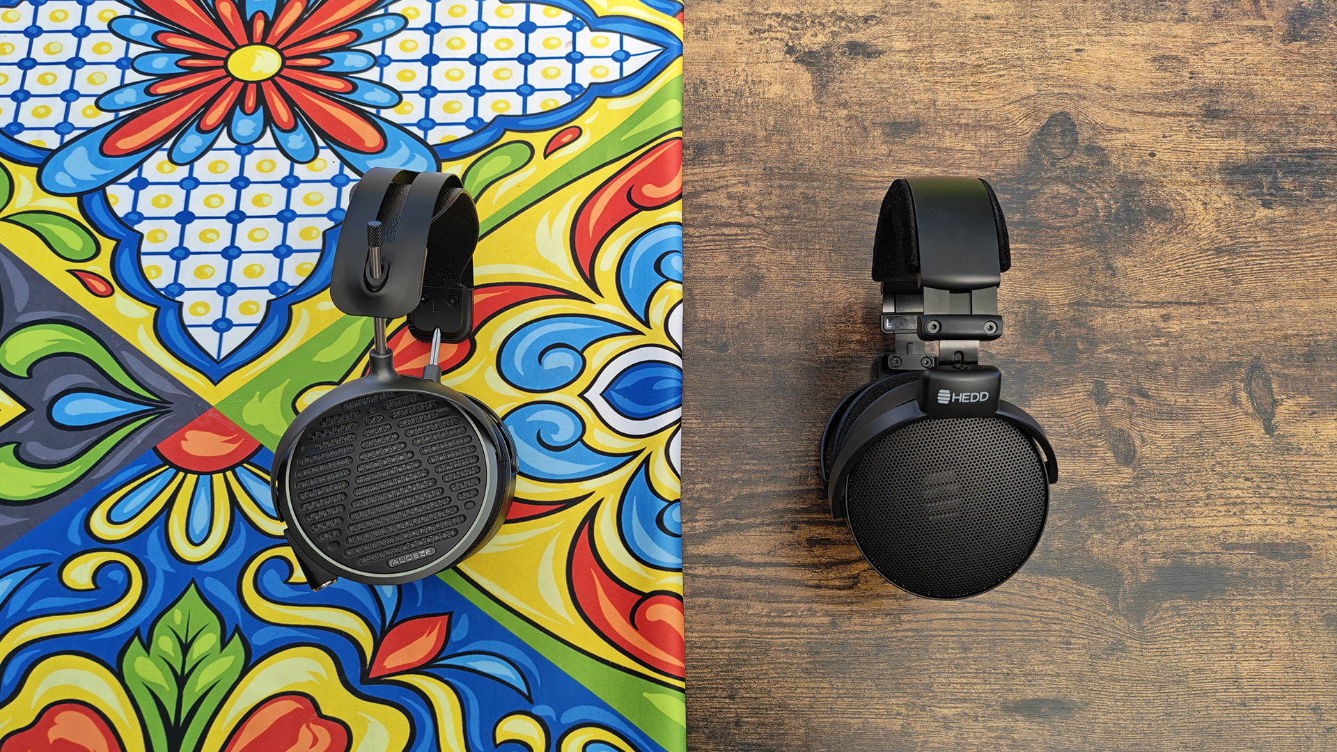 The HEDD D1 headphone next to the Audeze MM-500 headphone.