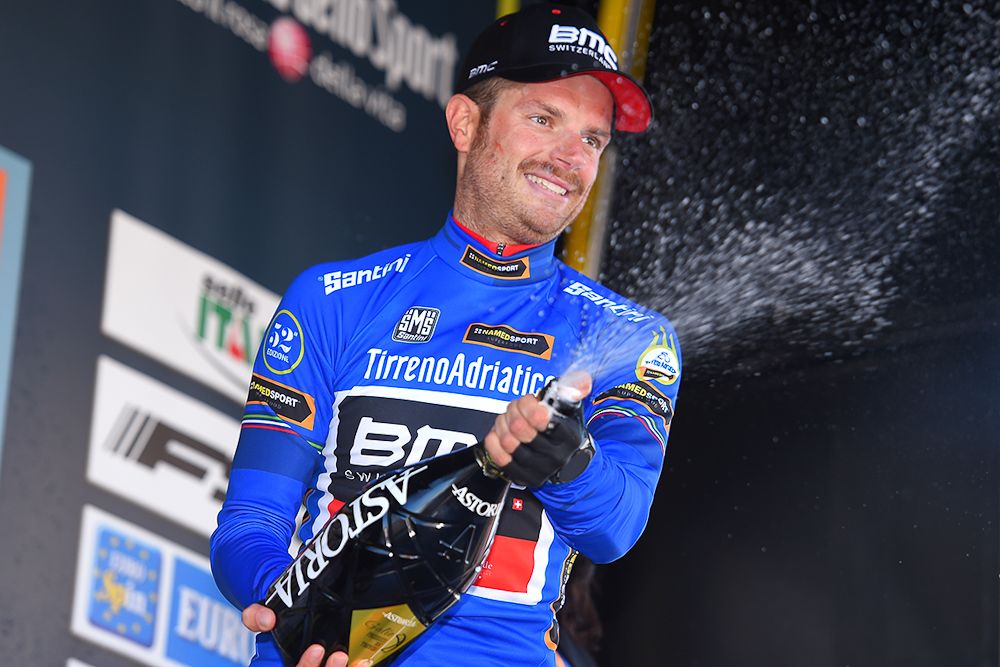 Damiano Caruso in blue after stage 1 at Tirreno-Adriatico