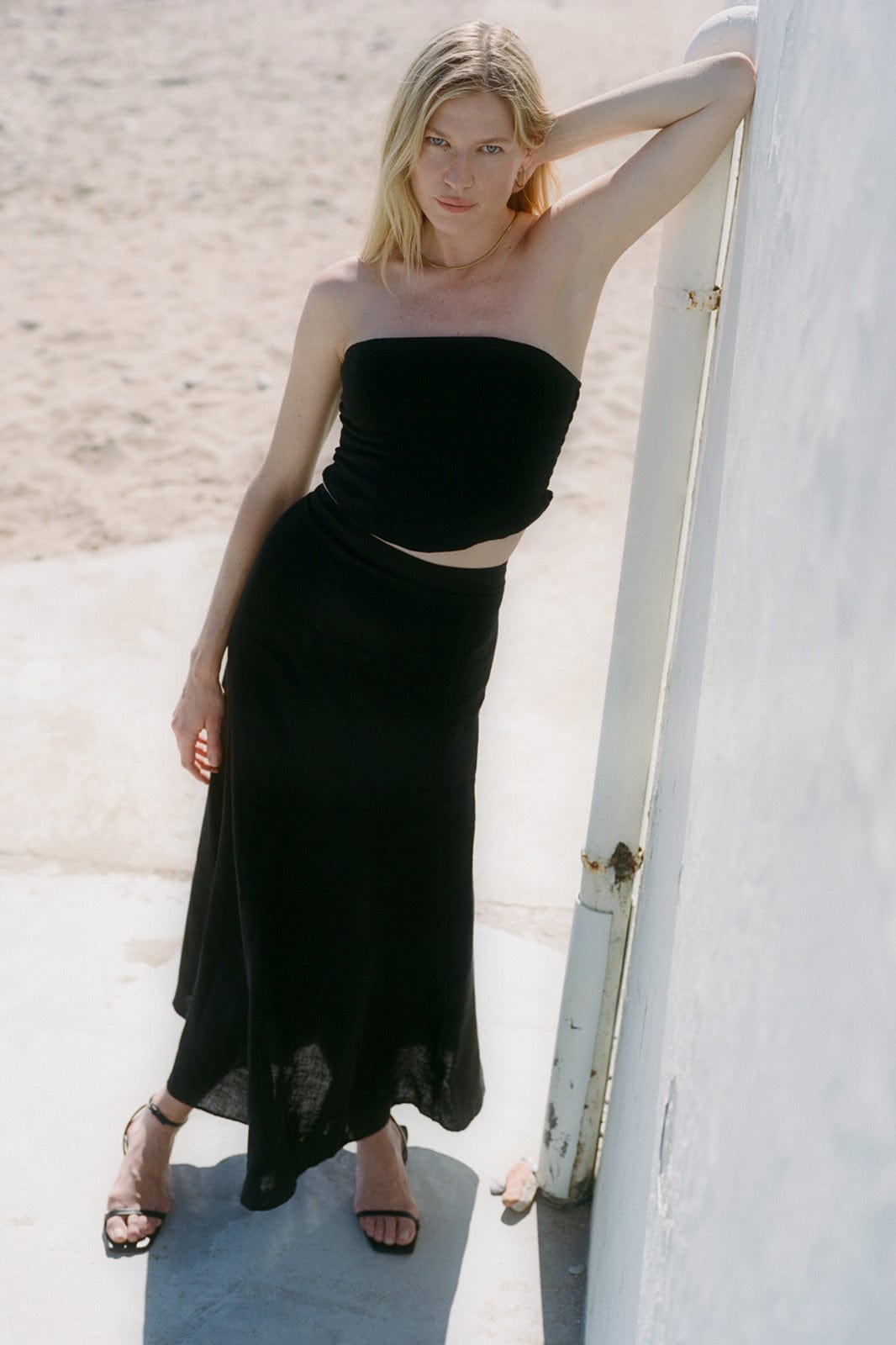 The Arabella Bias-Cut Maxi Skirt in Black