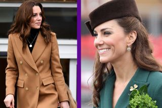 Kate Middleton with personalised necklace and Kate Middleton with amethyst earrings
