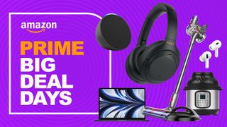 a composite image showing several products on a purple background with an Amazon Prime Big Deal Days tag