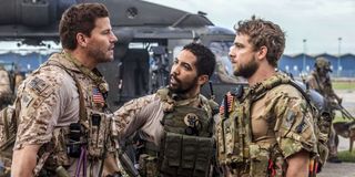 David Boreanaz as Jason Hayes, Neil Brown Jr. as Ray Perry and Max Thieriot as Clay Spenser in SEAL Team.