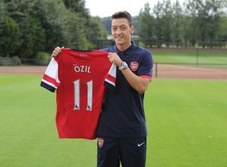 New Arsenal signing Mesut Oezil at London Colney on September 12, 2013 in St Albans, England.