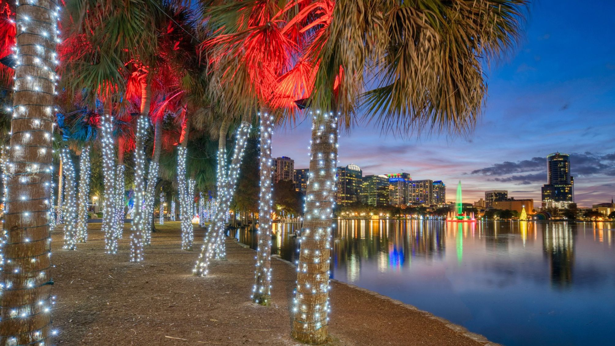 Early Morning Lake Eola Park During the Christmas Holiday Season in Downtown Orlando Florida