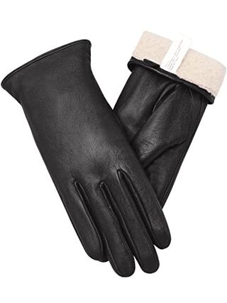 Vislivin Full-Hand Womens Touch Screen Gloves Genuine Leather Gloves Warm Winter Texting Driving Glove Black M