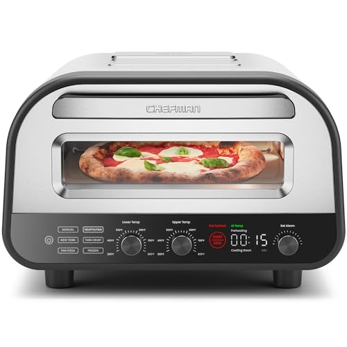 Chefman Indoor Pizza Oven - Makes 12 Inch Pizzas in Minutes, Heats Up to 800&amp;deg;f - Countertop Electric Pizza Maker With 5 Touchscreen Presets, Pizza Stone and Peel Included - Stainless Steel