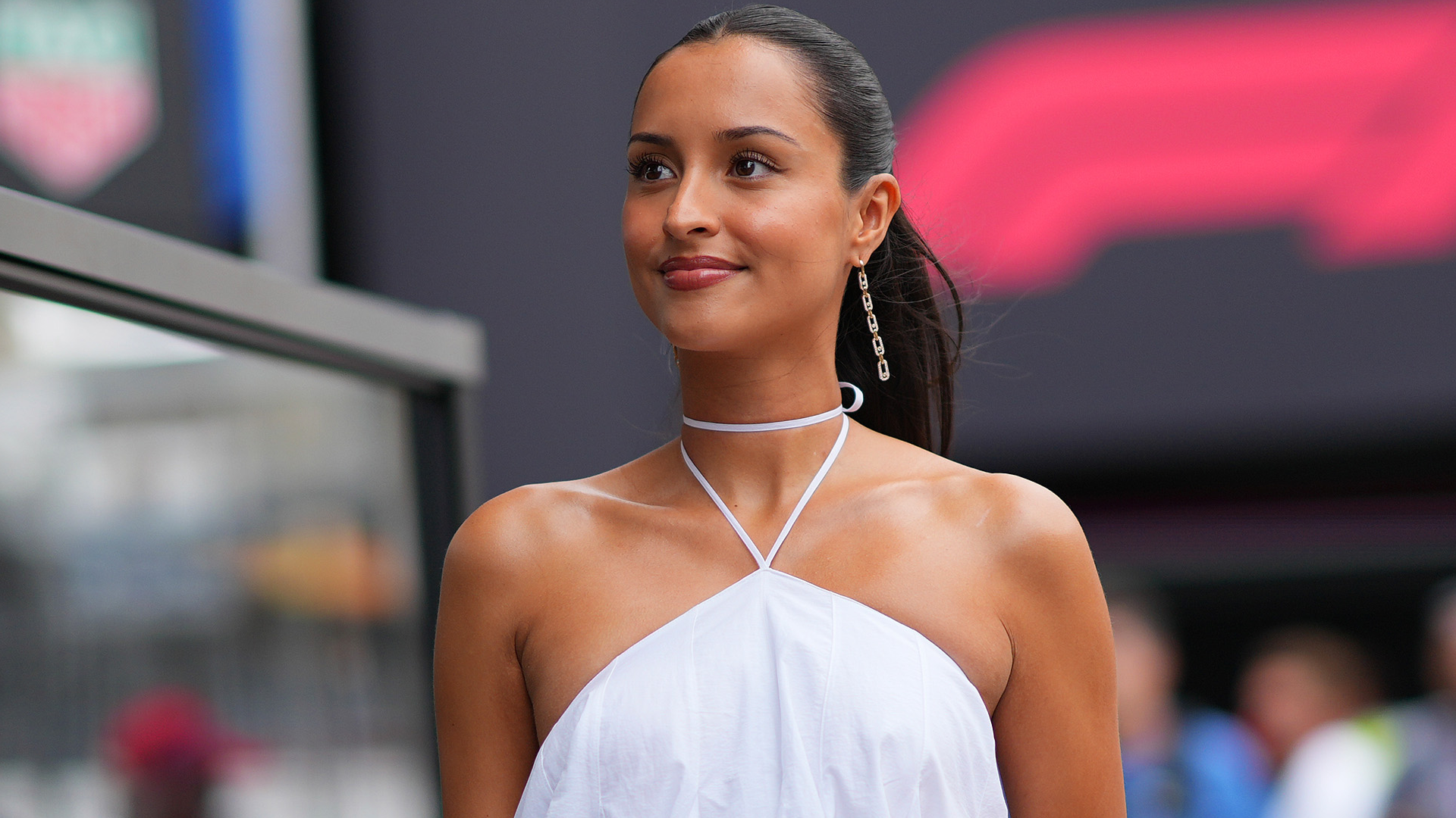 Alexandra Leclerc styled a little white dress with the mint green trend at the Formula 1 Monaco Grand Prix