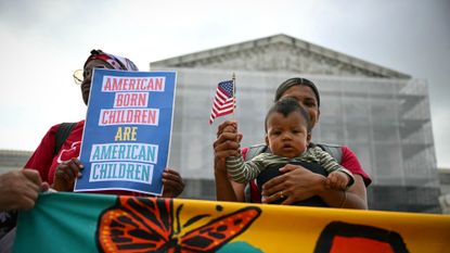Protesters support birthright citizenship outside the Supreme Court