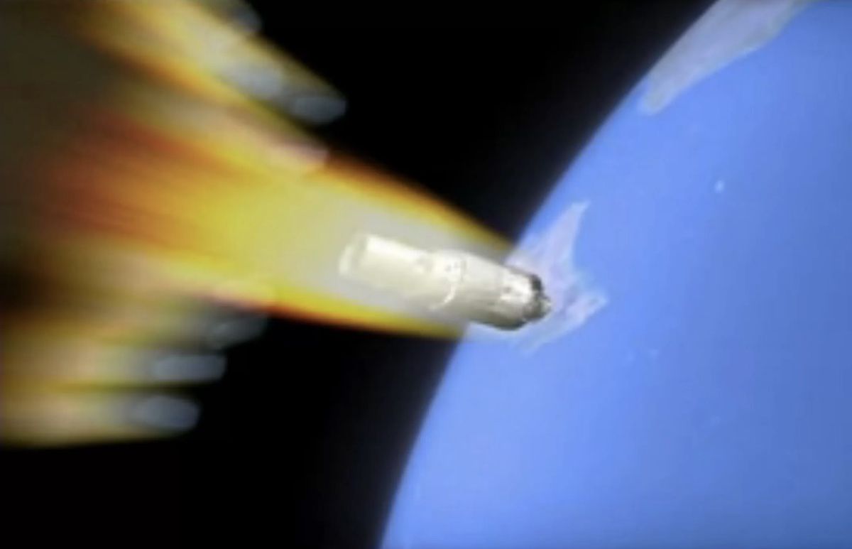 An artist&#039;s illustration of China&#039;s first space station, Tiangong-1, falling to Earth as it burns up in the atmosphere.