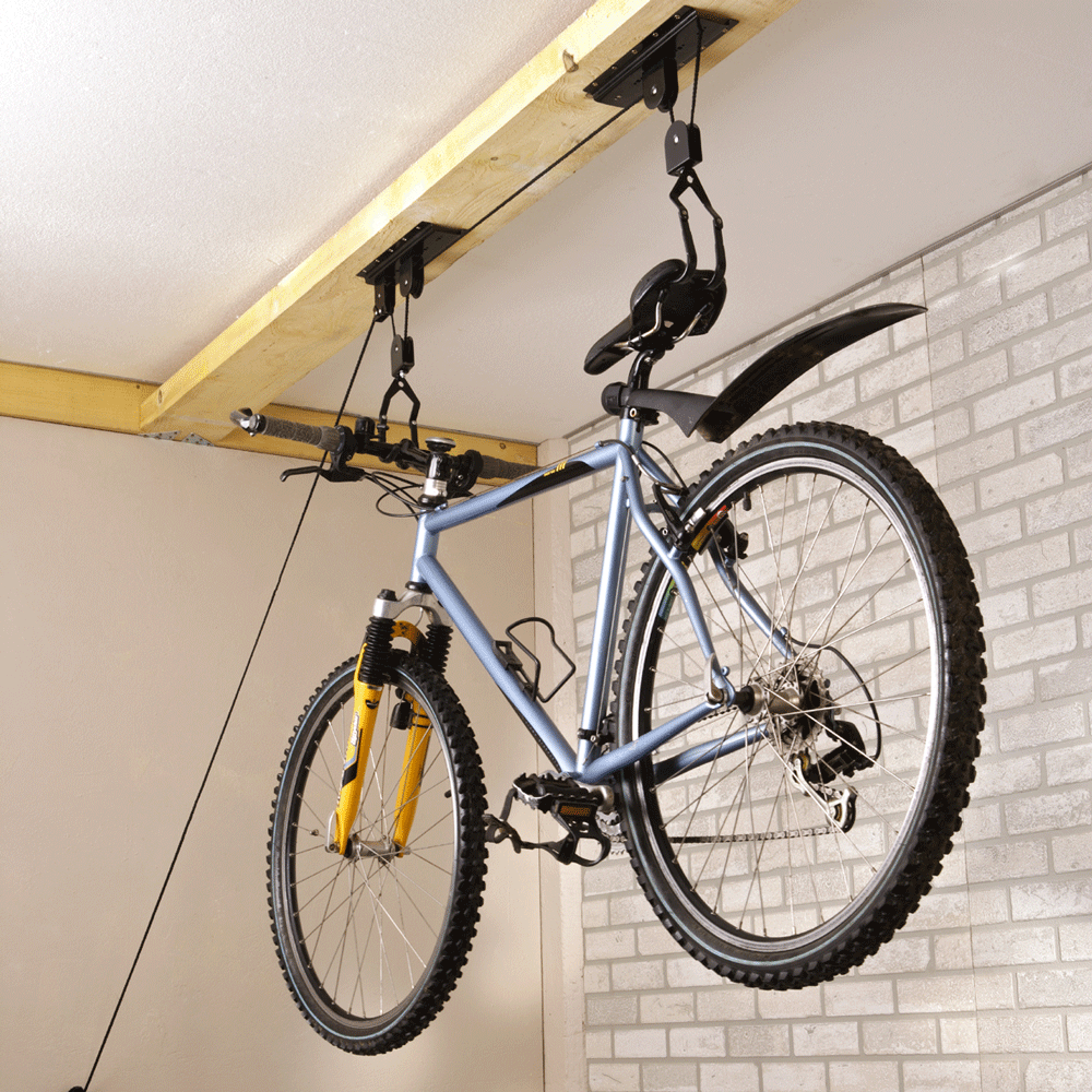 hanging bike on a roof
